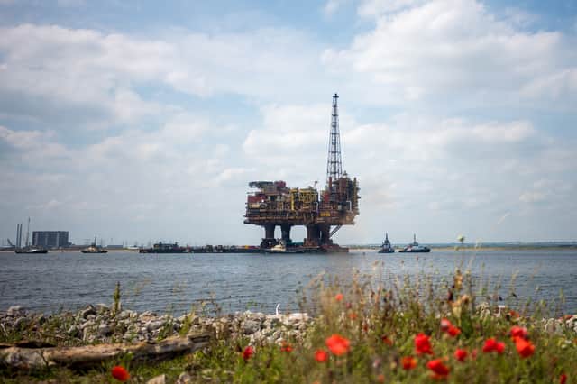 An oil rig is toward into the mouth of the River Tees ahead of dismantling (Picture: Ian Forsyth)