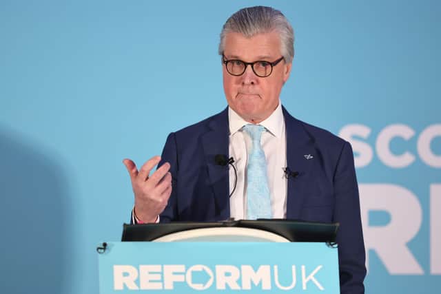 Reform UK Scotland leader Malcolm Offord delivering his first keynote speech