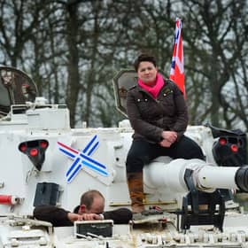 Ruth Davidson, seen sitting on a tank in Dundee during campaigning ahead of the 2015 general election, has re-entered the political fray with a new role as co-chair of Prosper UK  (Picture: Mark Runnacles)