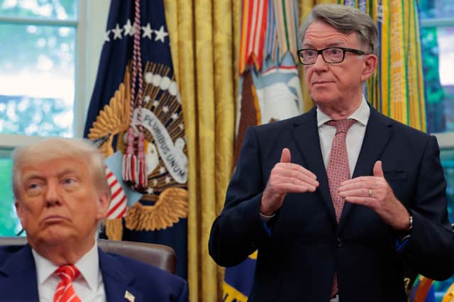 Peter Mandelson pictured in the White House with Donald Trump when he was working as the UK Ambassador to the US (Picture: Anna Moneymaker)