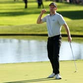 Justin Rose reacts to his winning putt in the Farmers Insurance Open at Torrey Pines in California 