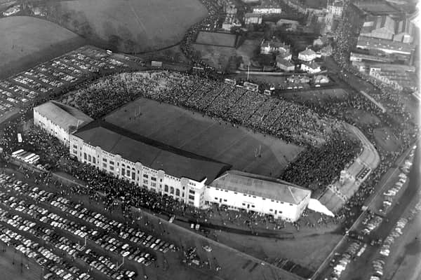 Fans arriving at Murrayfield Stadium in February 1966.