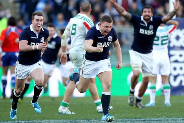 Duncan Weir celebrates his winning kick against Italy in 2014.