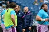 Scotland head coach Gregor Townsend watches his players during the warm-up before the Six Nations defeat to Italy at Stadio Olimpico, in Rome, on February 7, 2026. (Photo by Alberto PIZZOLI / AFP via Getty Images)