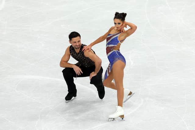 Lilah Fear and partner Lewis Gibson of Team Great Britain compete in Ice Dance - Rhythm Dance Qualification.