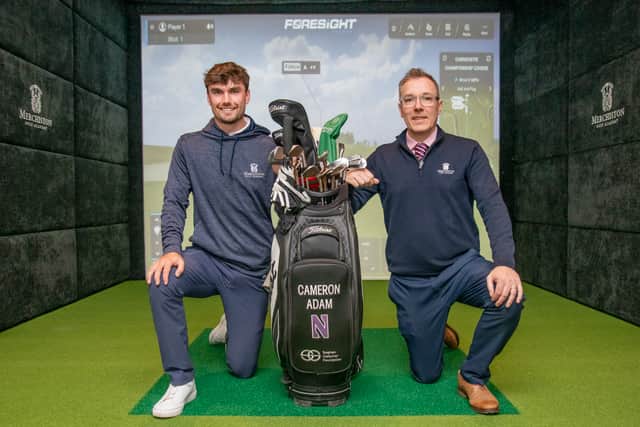 DP World Tour player Cameron Adam and Fraser Hutchison, Merchiston Castle’s Director of Golf, at the opening of the school’s new Indoor Golf Centre