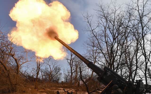 Ukrainian troops toward Russian positions at a front line position in the Donetsk region (Picture: Genya Savilov)
