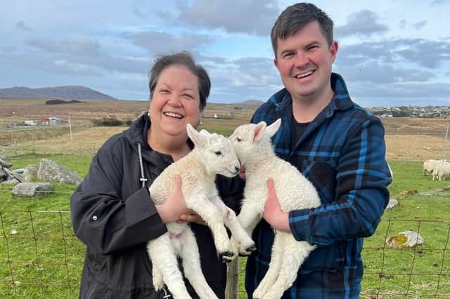 Donald MacKinnon, right, with Scottish Labour deputy leader Jackie Baillie during last year's lambing season
