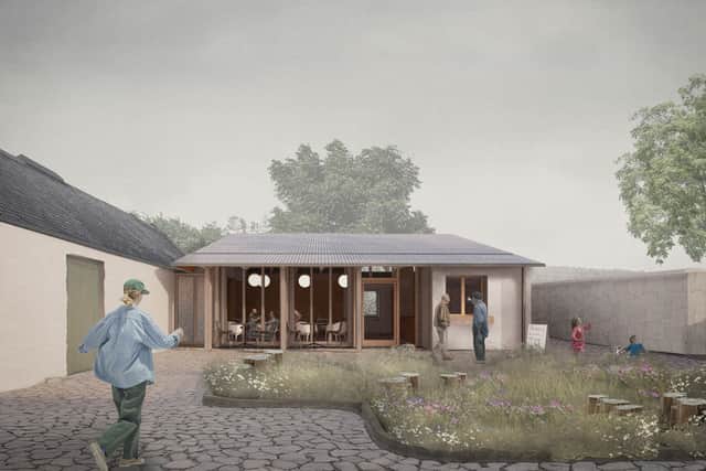 A drawing of what the cafe would look like in the courtyard