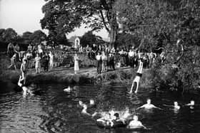 Boys bathe in Water of Leith at Saughton in the hot July of 1955.