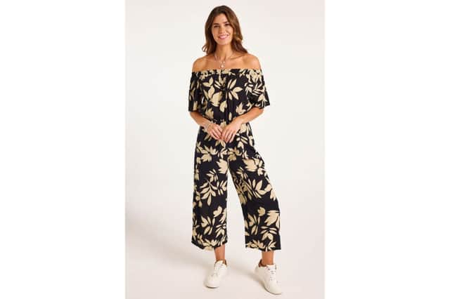 Abstract flower bardot jumpsuit