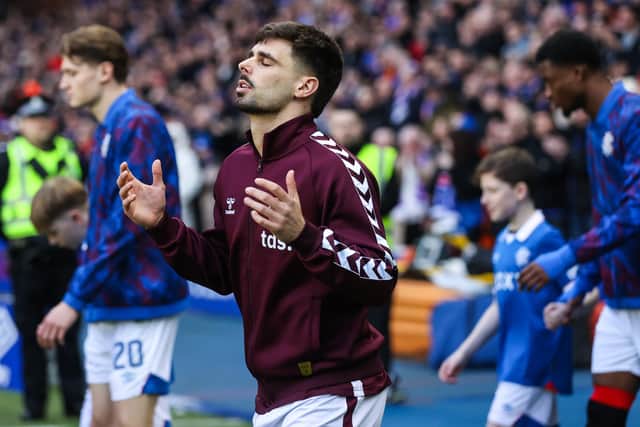 Braga takes to the field for Hearts' game with Rangers on Sunday evening.