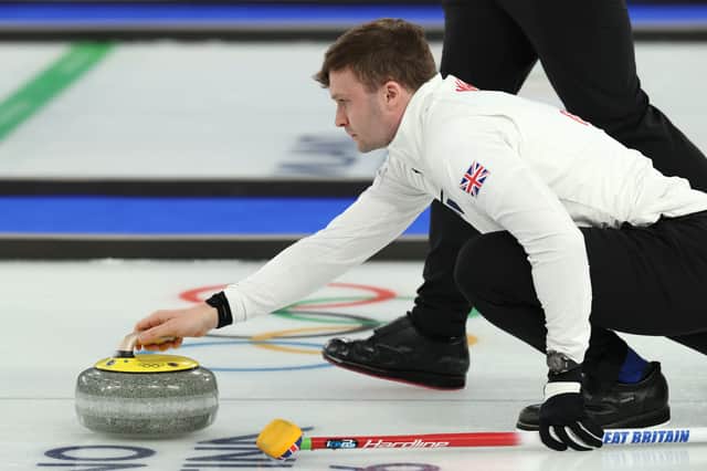 Bruce Mouat of Team GB men's curling team competes during the defeat to Canada on day eleven of the Milano Cortina 2026 Winter Olympic games at Cortina Curling Olympic Stadium in Cortina d'Ampezzo, Italy. (Photo by Mattia Ozbot/Getty Images)