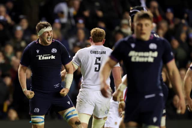 Scott Cummings celebrates during Scotland's 31-20 win over England.