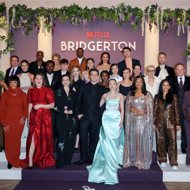 Katie Leung with the Bridgerton cast at the season four premiere in Paris, January 2026.