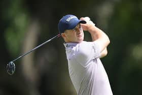 David Law tees off on the 13th hole during the first round of the Magical Kenya Open at Karen Country Club in Nairobi 