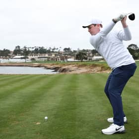 Bob MacIntyre plays a tee shot from the 18th tee during the AT&T Pebble Beach Pro-Am 