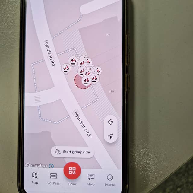 "Full" parking areas where bikes cannot be left are marked on the Voi app with red circles - but you may have to enlarge the map to make them visible