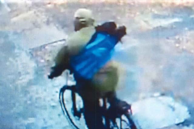 CCTV footage of David Campbell onhis wife's bike on the day of the murder. Picture: COPFS