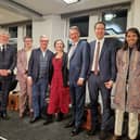 Chair Halla Mohieddeen with representatives from the six political parties at the hustings in Edinburgh.