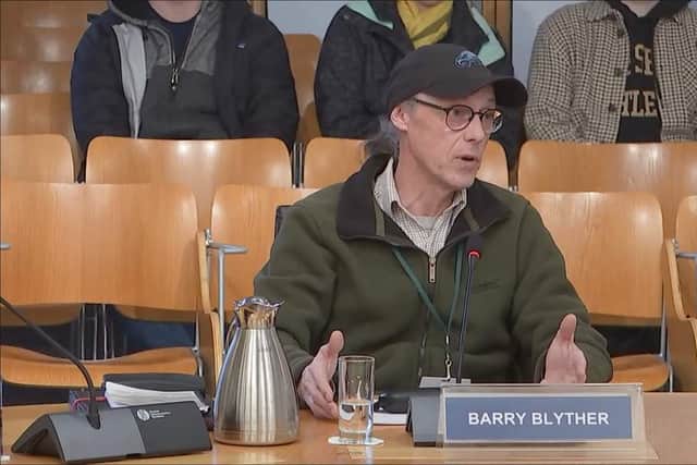 Barry Blyther, of Elite Falconry, in the Scottish Parliament giving evidence on why hunting mountain hares should still be permitted under falconry