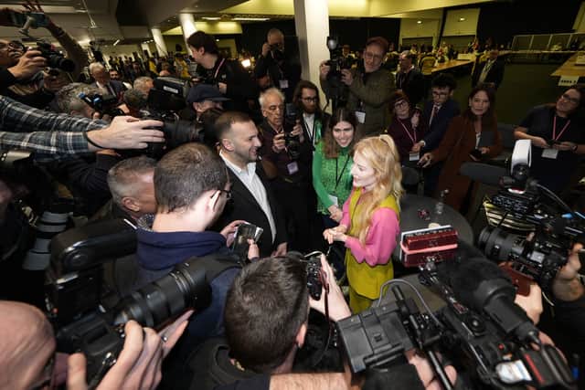 Hannah Bardell celebrating after winning the Gorton and Denton by-election.