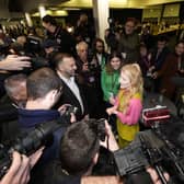 Hannah Bardell celebrating after winning the Gorton and Denton by-election.