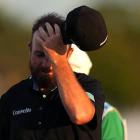 Shane Lowry reacts on the 18th green after throwing a three-shot lead in the Cognizant Classic at PGA Nationalin Palm Beach Gardens, Florida