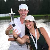 Calum Hill and his wife Miranda celebrate the Scot’s play-off win in the Joburg Open at Houghton Golf Club 12 months ago