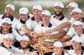 Luke Donald celebrates with his players after Europe’s win in the 45th Ryder Cup at Bethpage Black last year 