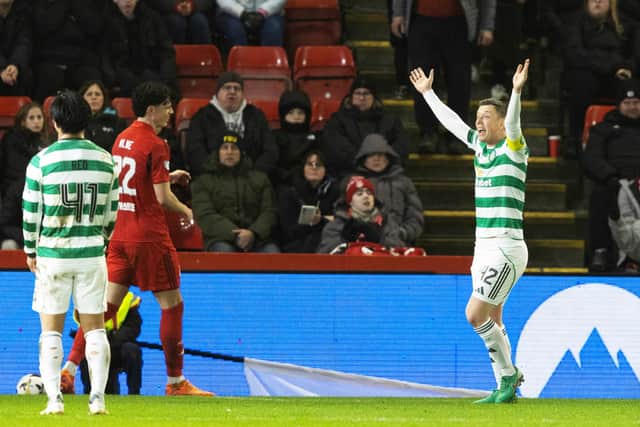 Celtic's Callum McGregor appeals for a penalty during the 2-1 win over Aberdeen at Pittodrie. (Photo by Ross Parker / SNS Group)