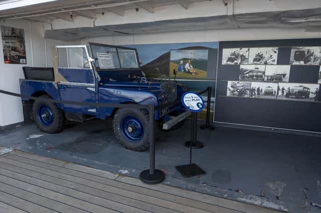 The Royal Yacht Britannia's garage with a Land Rover similar to those used by the Royal Family on their annual summer holidays in the Western Isles