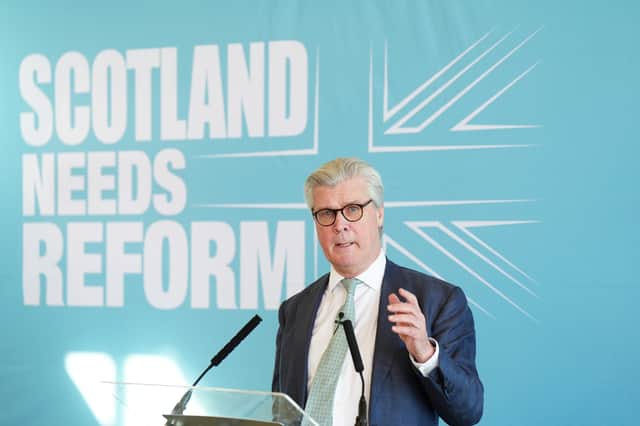 Reform UK leader in Scotland Malcolm Offord during a press conference at the Beacon Arts Centre in Greenock