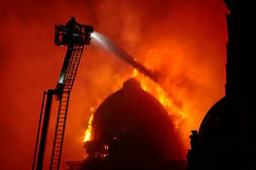 Fire fighters tackle the blaze in Glasgow.