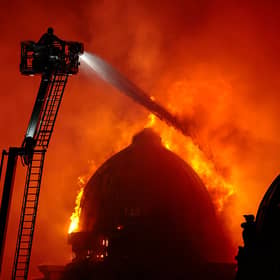 Fire fighters tackle the blaze in Glasgow.