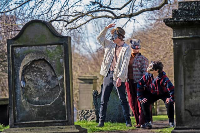 Liam Schell, Emma Jamieson and Morvern Cunningham during the launch of Fiends in the Furrows, a new folk horror themed film festival for Leith. Jane Barlow/PA Wire