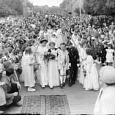 Gala Queen Margaret Purkis and Gala King John Illand at Dalkieth Gala Day in June 1954.