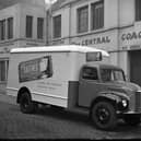 A van advertising Saltines biscuits outside Central Coachworks on Merchiston Avenue in November 1958.