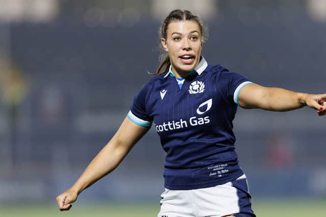 Louise McMillan in action for Scotland during an Autumn Test match against Wales at the Hive Stadium, on September 06, 2024. (Photo by Ross Parker / SNS Group)
