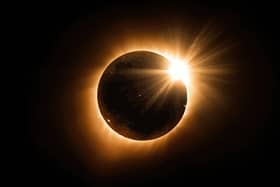 The 'diamond ring' phase of a solar eclipse.