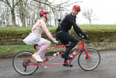 Greg James with Jamie Laing on the road during the penultimate day of the Radio 1 Longest Ride challenge for Comic Relief. 