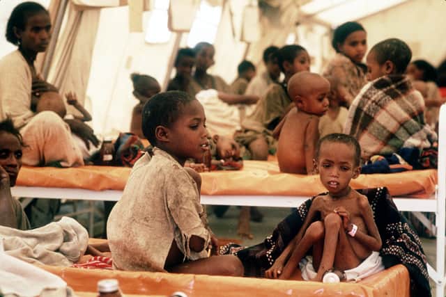 Pictures like this from the Mekele refugee camp in Tigre, Ethiopia, in 1985 moved many people to send money to help