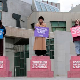 Three terminally ill women, Lisa Fleming, Tish McEwan and Lorna Weir, show their support for the Assisted Dying Bill, which was rejected by MSPs (Picture: Jeff J Mitchell)