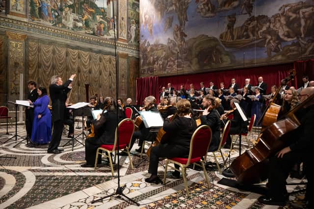 Conductor Harry Christophers, Soloists Elizabeth Watts and Matthew McKinney, Britten Sinfonia and The Sixteen at the Sistine Chapel