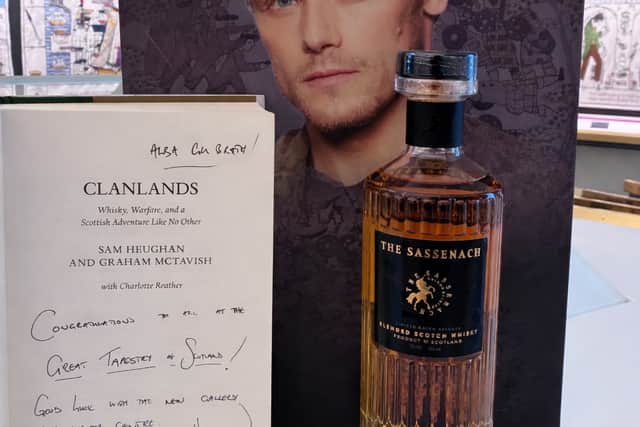 Sam Heughan's Sassenach whisky display at The Great Tapestry of Scotland