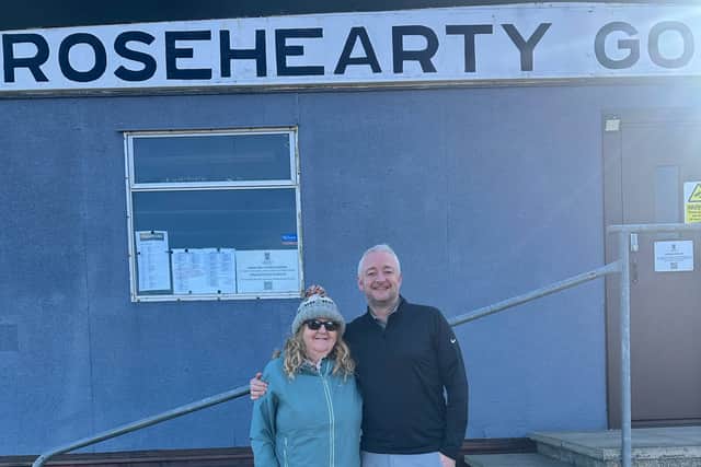 Rosehearty Golf Club's Denise Taylor and Peter Myers of Dunes Golf Centre