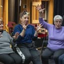 Veda Stewart (right), a regular class member of the Dance for Parkinson's class in Perth, with teacher Carmen Carmen Berbel-Lapaz and other participants. Pic: Lisa Ferguson