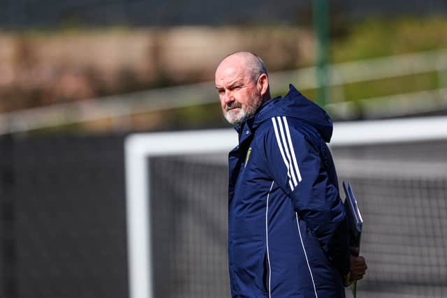 Scotland head coach Steve Clarke casts an eye over training at Lesser Hampden, on March 27, 2026. (Photo by Craig Williamson / SNS Group)