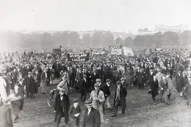 Workers marching from Scotland to London during the General Strike of 1926.