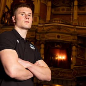 Fergus Watson is pictured at The King's Theatre as he signs a professional contract with Glasgow Warriors.